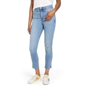 Madewell 10" High Rise Skinny Crop Jeans Ripped Knee Fray Hem Size 27 L4111 $138